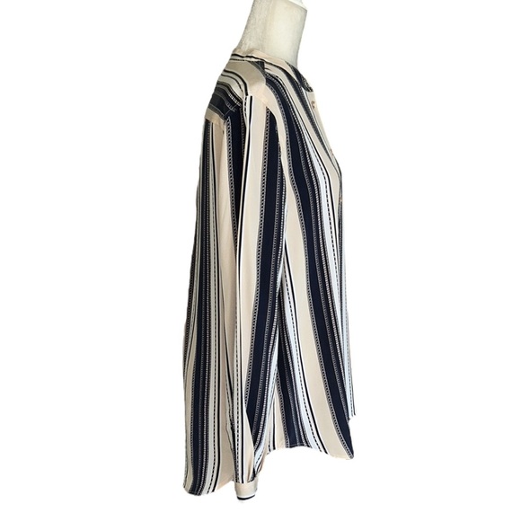 Equipment Henri Silk Striped Button Down Blouse in Bright White & Nude Multi - S - Picture 8 of 14
